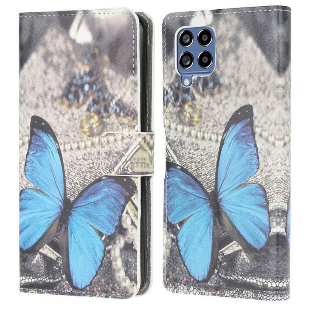 Flip Case Für Samsung Galaxy M53 5G Blauer Schmetterling