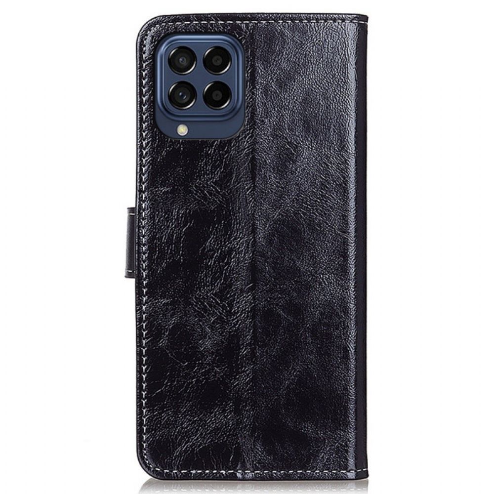 Flip Case Für Samsung Galaxy M53 5G Glänzendes Kunstleder Und Nähte