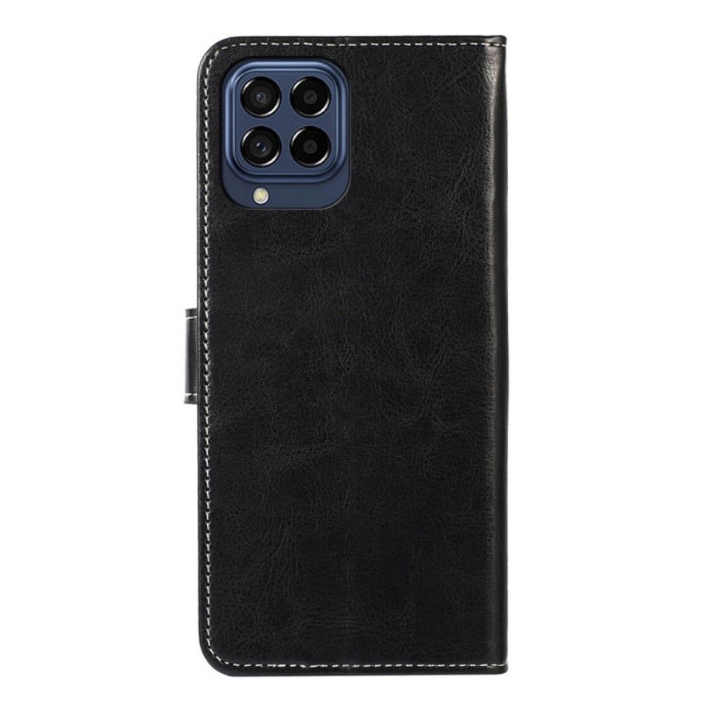 Flip Case Für Samsung Galaxy M53 5G Lederstil Und Nähte