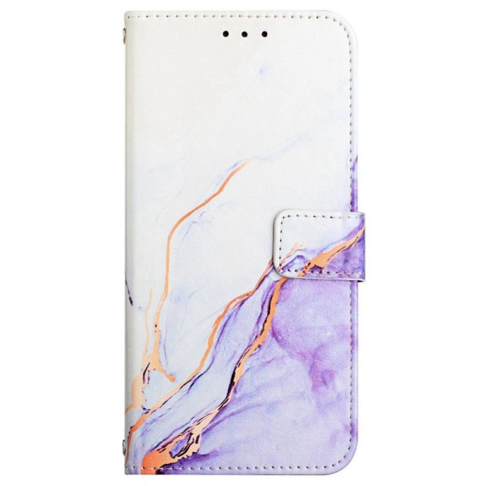 Flip Case Für Samsung Galaxy M53 5G Marmor Mit Riemen