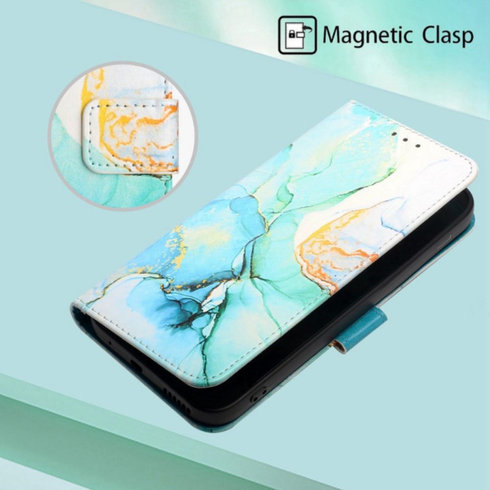 Flip Case Für Samsung Galaxy M53 5G Marmor Mit Riemen