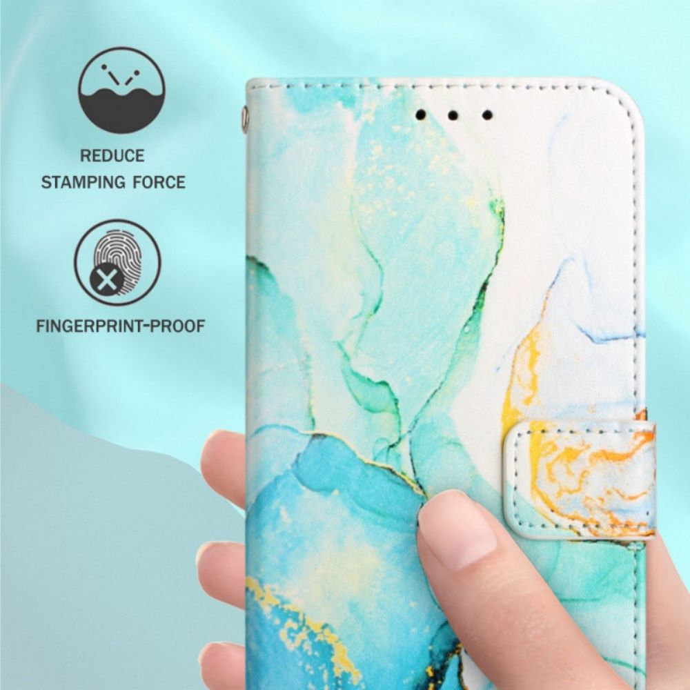 Flip Case Für Samsung Galaxy M53 5G Marmor Mit Riemen