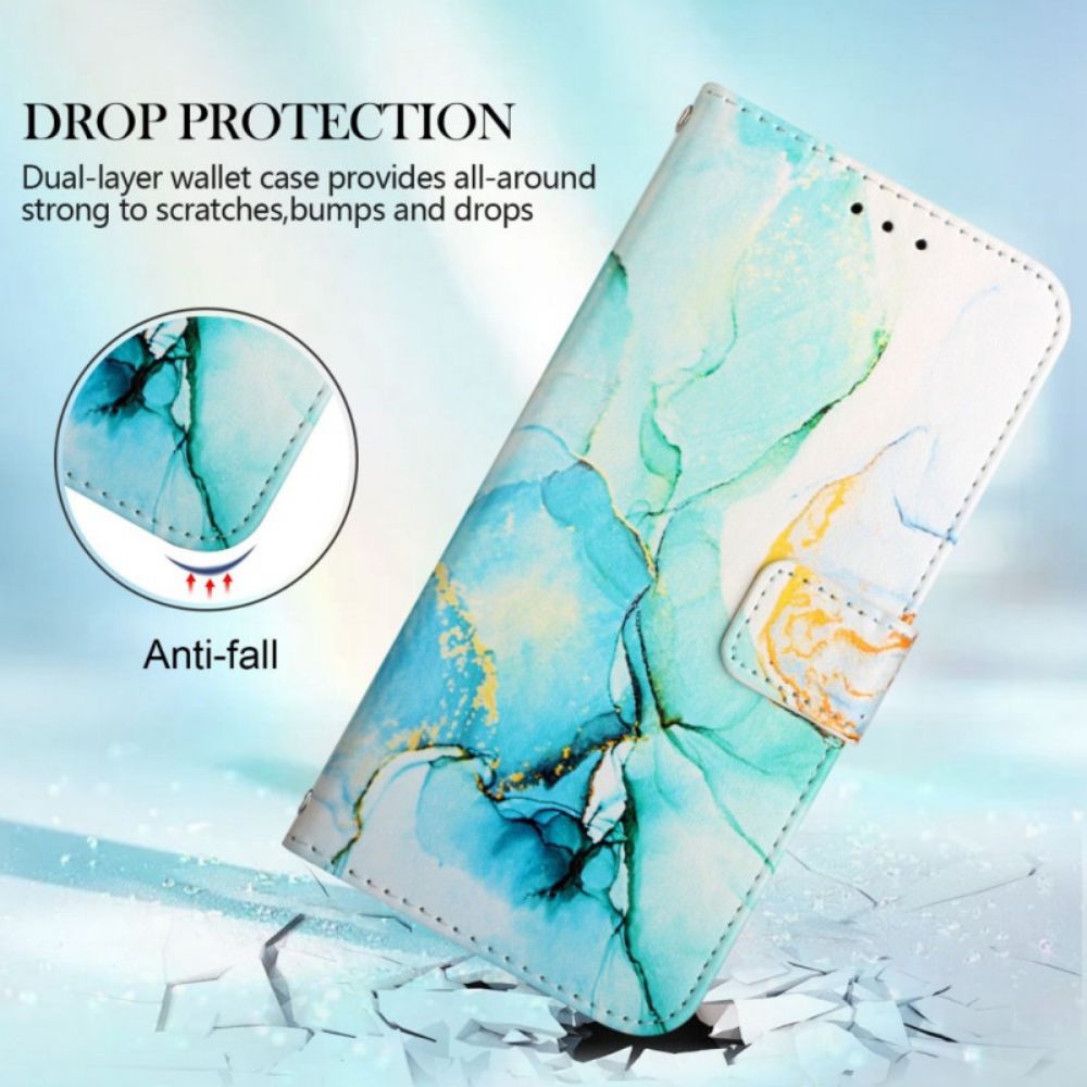 Flip Case Für Samsung Galaxy M53 5G Marmor Mit Riemen