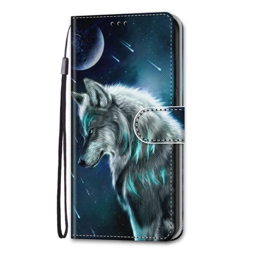 Flip Case Für Samsung Galaxy M53 5G Mit Kordel Gegurteter Wolf