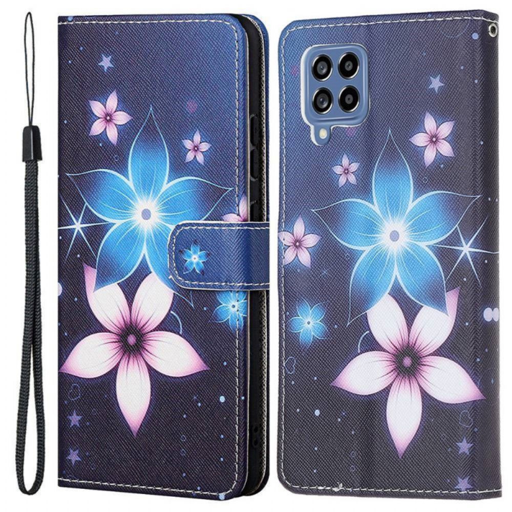 Flip Case Für Samsung Galaxy M53 5G Mit Kordel Mondblumenband