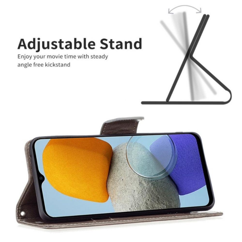 Flip Case Für Samsung Galaxy M53 5G Mit Kordel Schmetterlinge Bedruckter Riemen