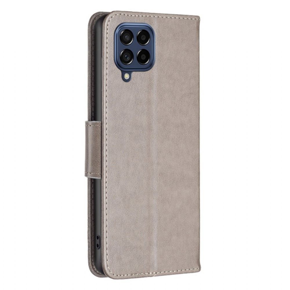 Flip Case Für Samsung Galaxy M53 5G Mit Kordel Schmetterlinge Bedruckter Riemen