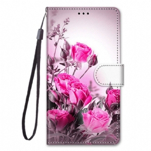 Flip Case Für Samsung Galaxy M53 5G Mit Kordel Stringblumen