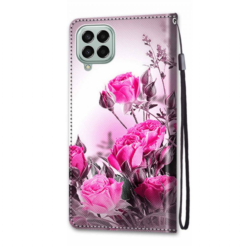 Flip Case Für Samsung Galaxy M53 5G Mit Kordel Stringblumen