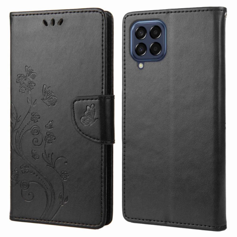 Flip Case Für Samsung Galaxy M53 5G Mit Kordel Stringblumen