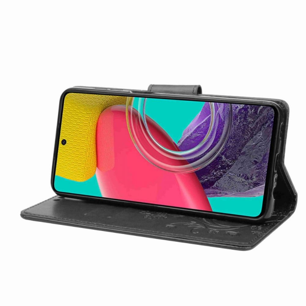 Flip Case Für Samsung Galaxy M53 5G Mit Kordel Stringblumen