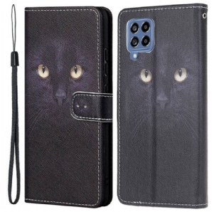 Flip Case Für Samsung Galaxy M53 5G Mit Kordel Tanga Mit Katzenaugen