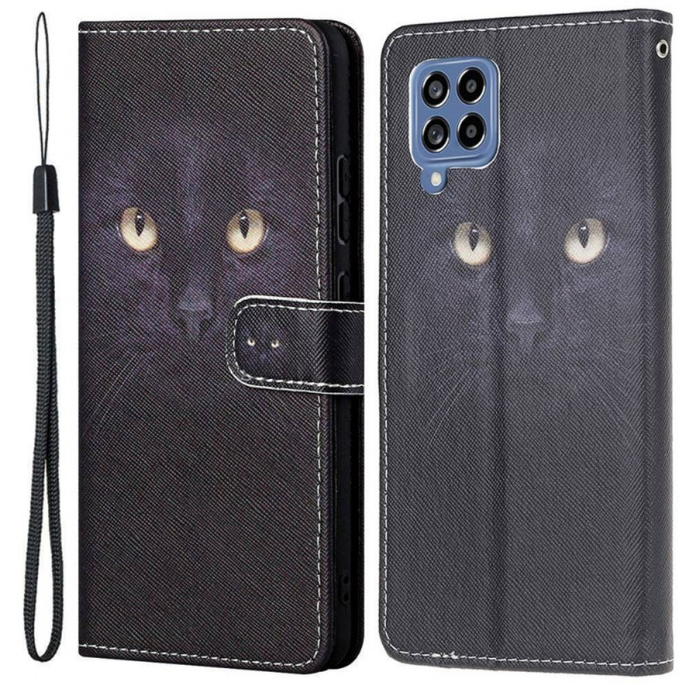 Flip Case Für Samsung Galaxy M53 5G Mit Kordel Tanga Mit Katzenaugen