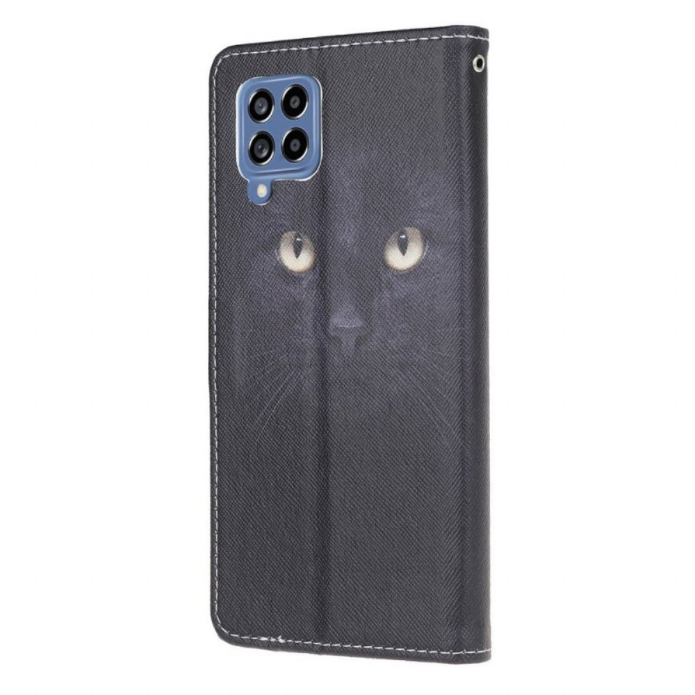 Flip Case Für Samsung Galaxy M53 5G Mit Kordel Tanga Mit Katzenaugen