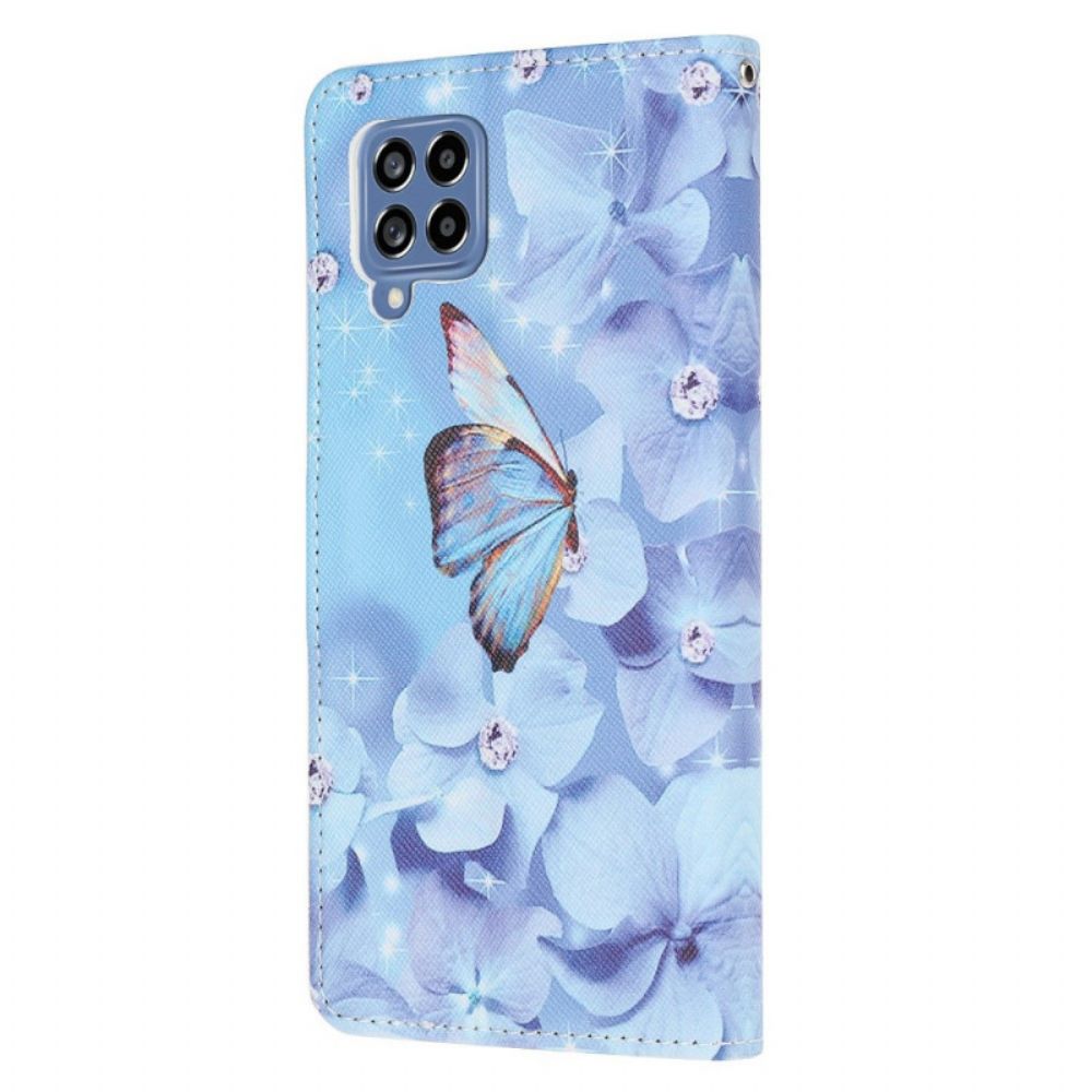 Flip Case Für Samsung Galaxy M53 5G Mit Kordel Tanga Schmetterlinge