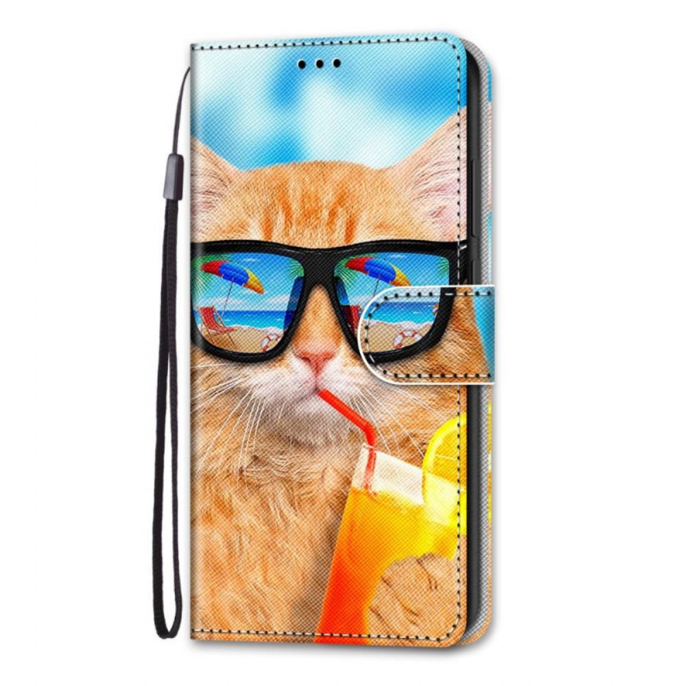 Flip Case Für Samsung Galaxy M53 5G Mit Kordel Tanga Star Cat