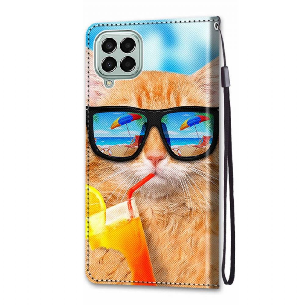 Flip Case Für Samsung Galaxy M53 5G Mit Kordel Tanga Star Cat