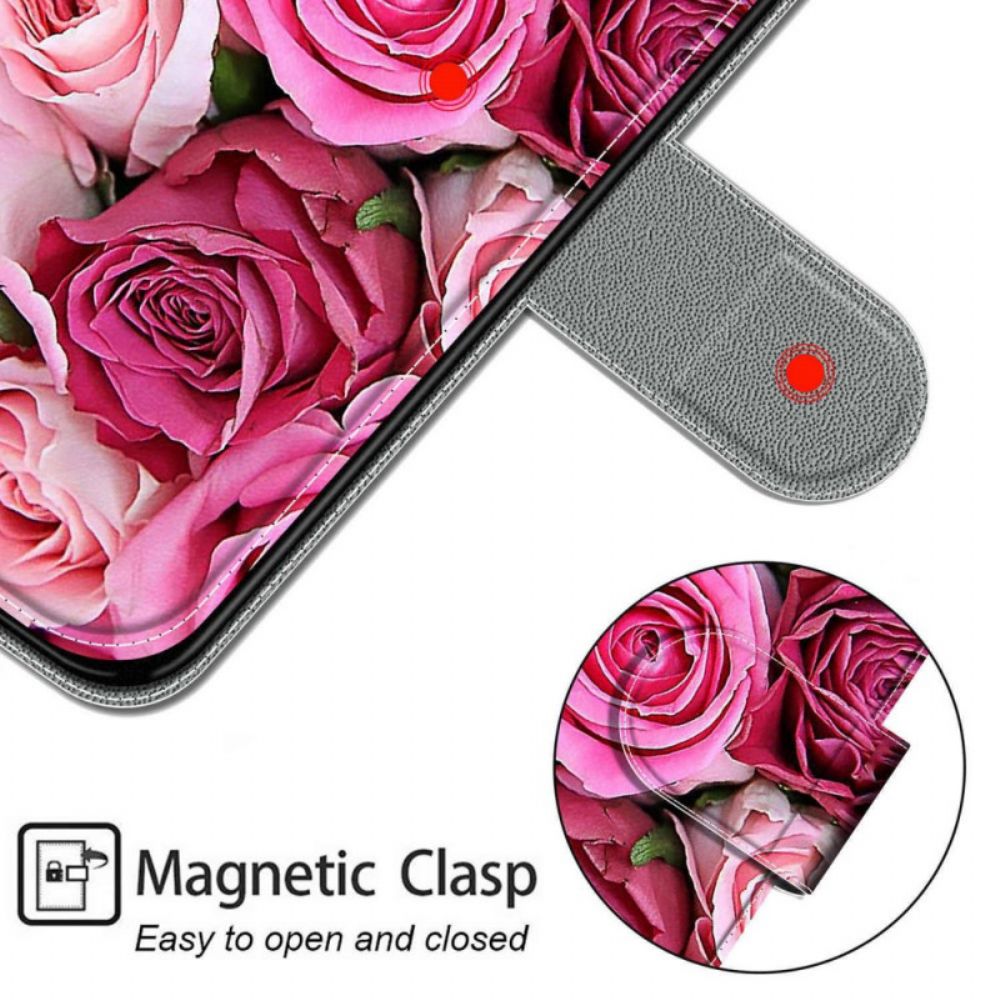 Flip Case Für Samsung Galaxy M53 5G Rosen Mit Riemen