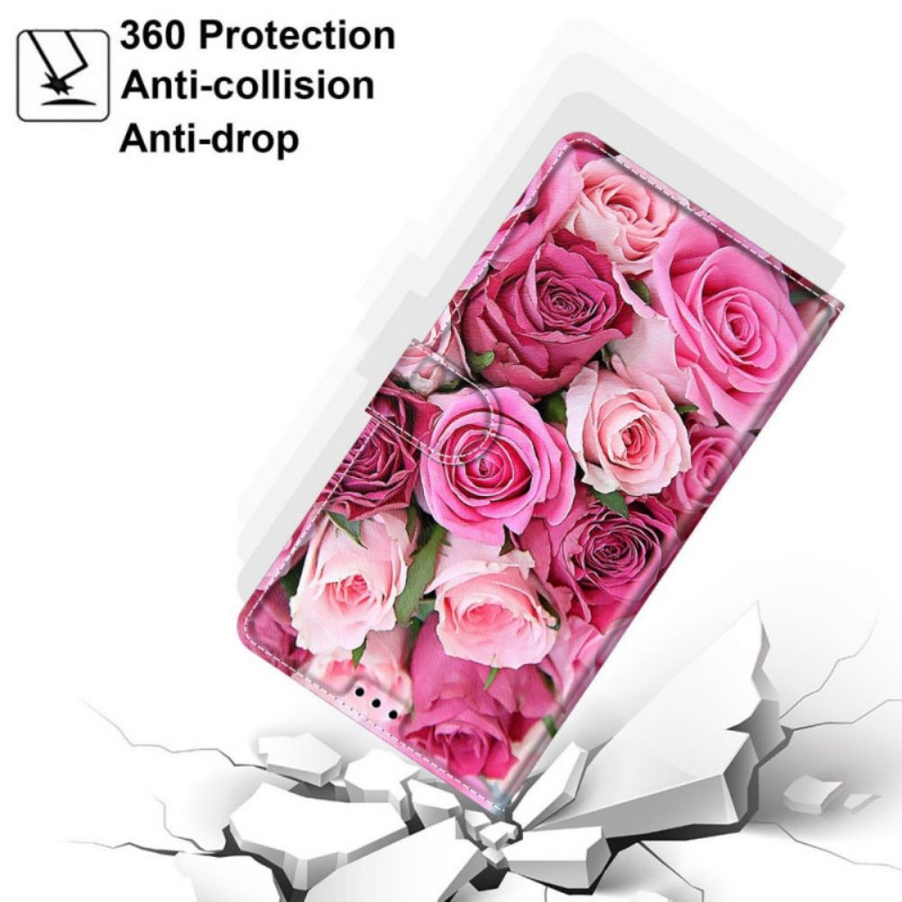 Flip Case Für Samsung Galaxy M53 5G Rosen Mit Riemen