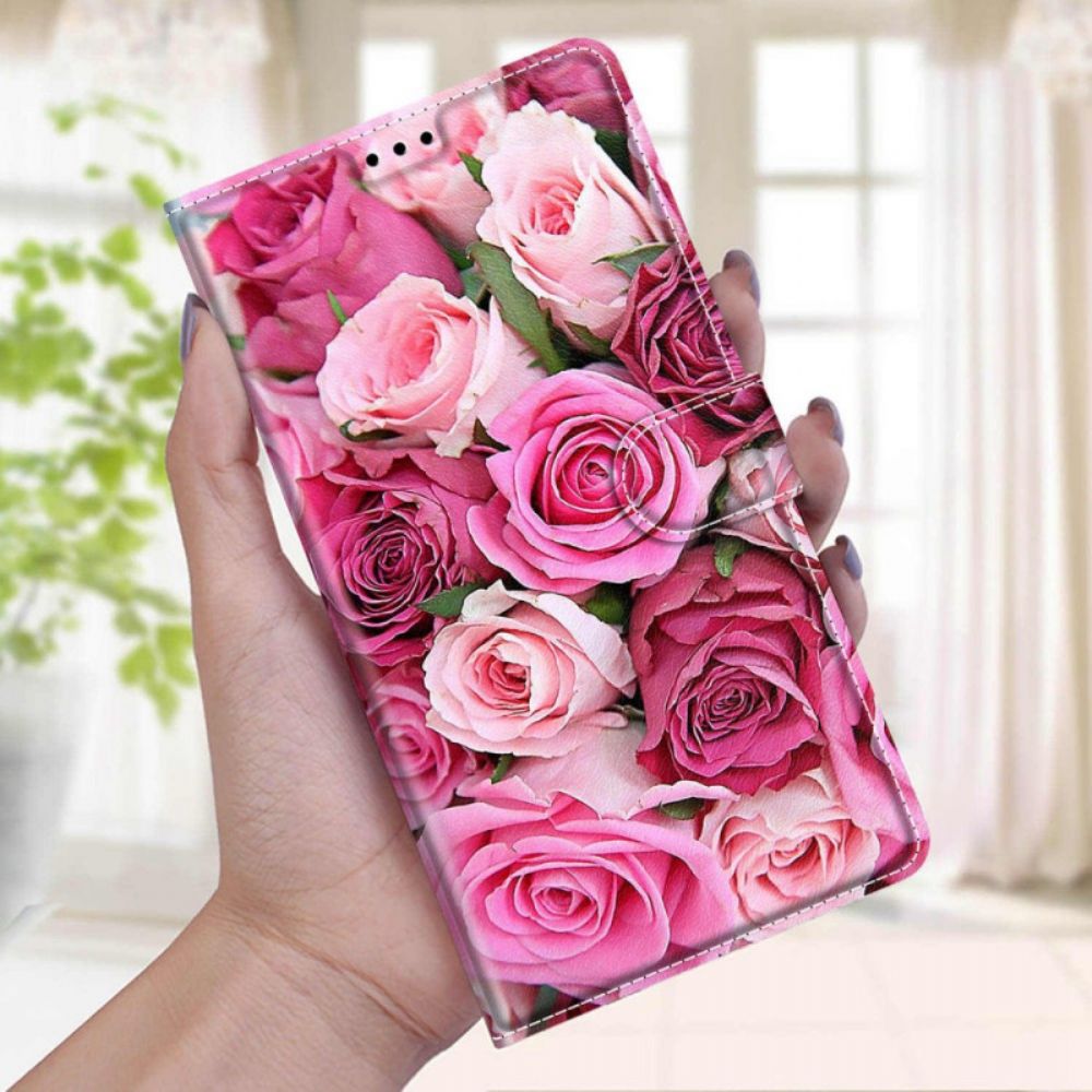 Flip Case Für Samsung Galaxy M53 5G Rosen Mit Riemen