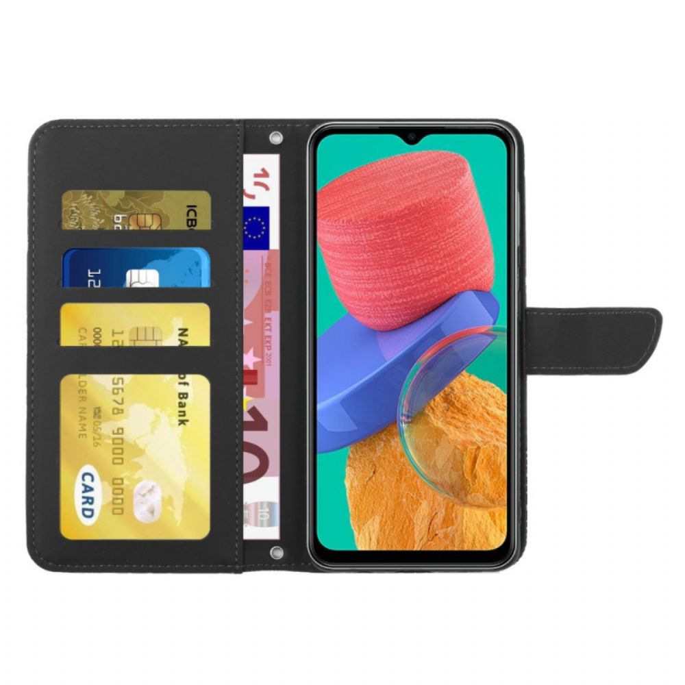 Flip Case Für Samsung Galaxy M53 5G Schmetterlinge Und Schulterriemen