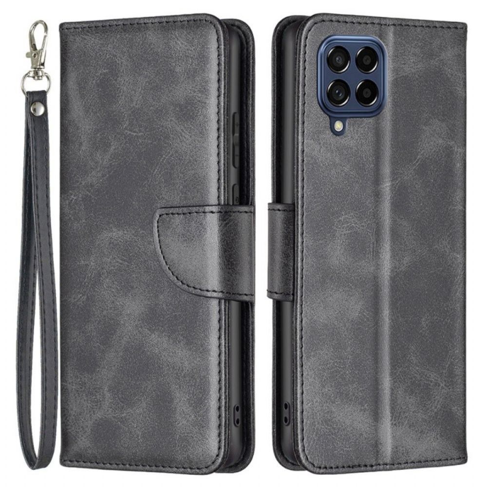 Flip Case Für Samsung Galaxy M53 5G Schräge Schließe Mit Riemen