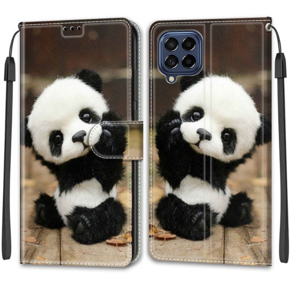 Lederhüllen Für Samsung Galaxy M53 5G Mit Kordel Kleiner Panda Mit Riemen