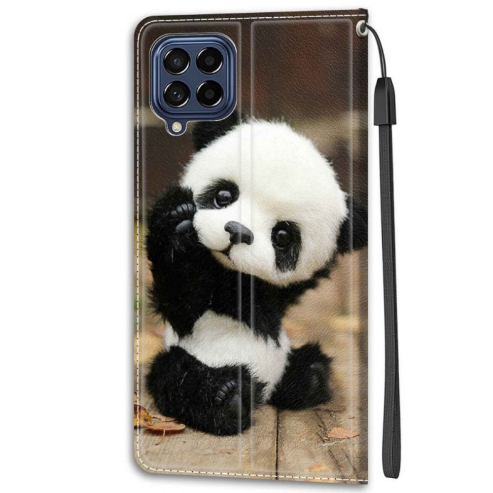 Lederhüllen Für Samsung Galaxy M53 5G Mit Kordel Kleiner Panda Mit Riemen