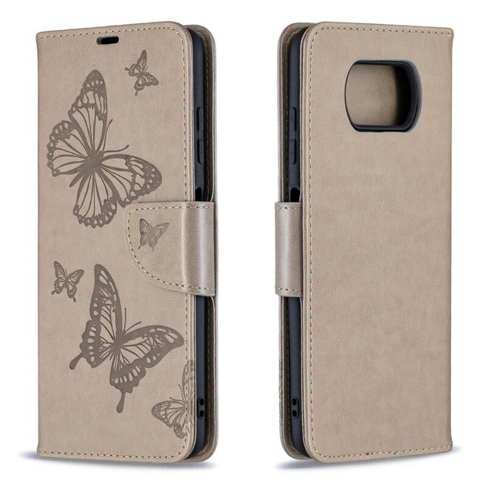 Flip Case Für Poco X3 / X3 Pro / X3 NFC Mit Kordel Schmetterlinge Bedruckter Riemen