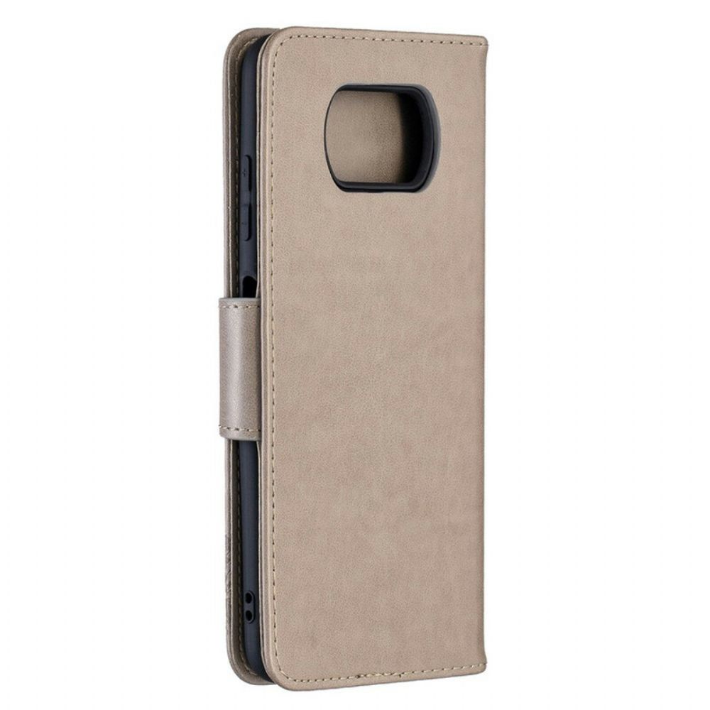 Flip Case Für Poco X3 / X3 Pro / X3 NFC Mit Kordel Schmetterlinge Bedruckter Riemen