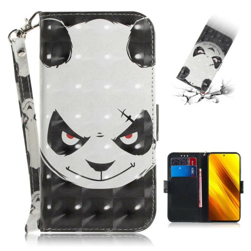 Flip Case Für Poco X3 / X3 Pro / X3 NFC Mit Kordel Wütender Panda Mit Riemen