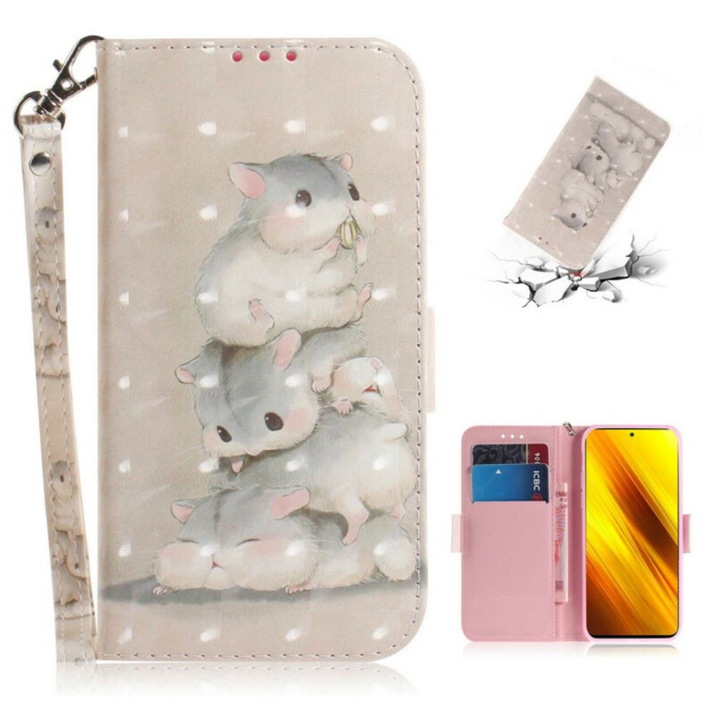 Flip Case Für Poco X3 / X3 Pro / X3 NFC Mit Kordel Zapfenhamster