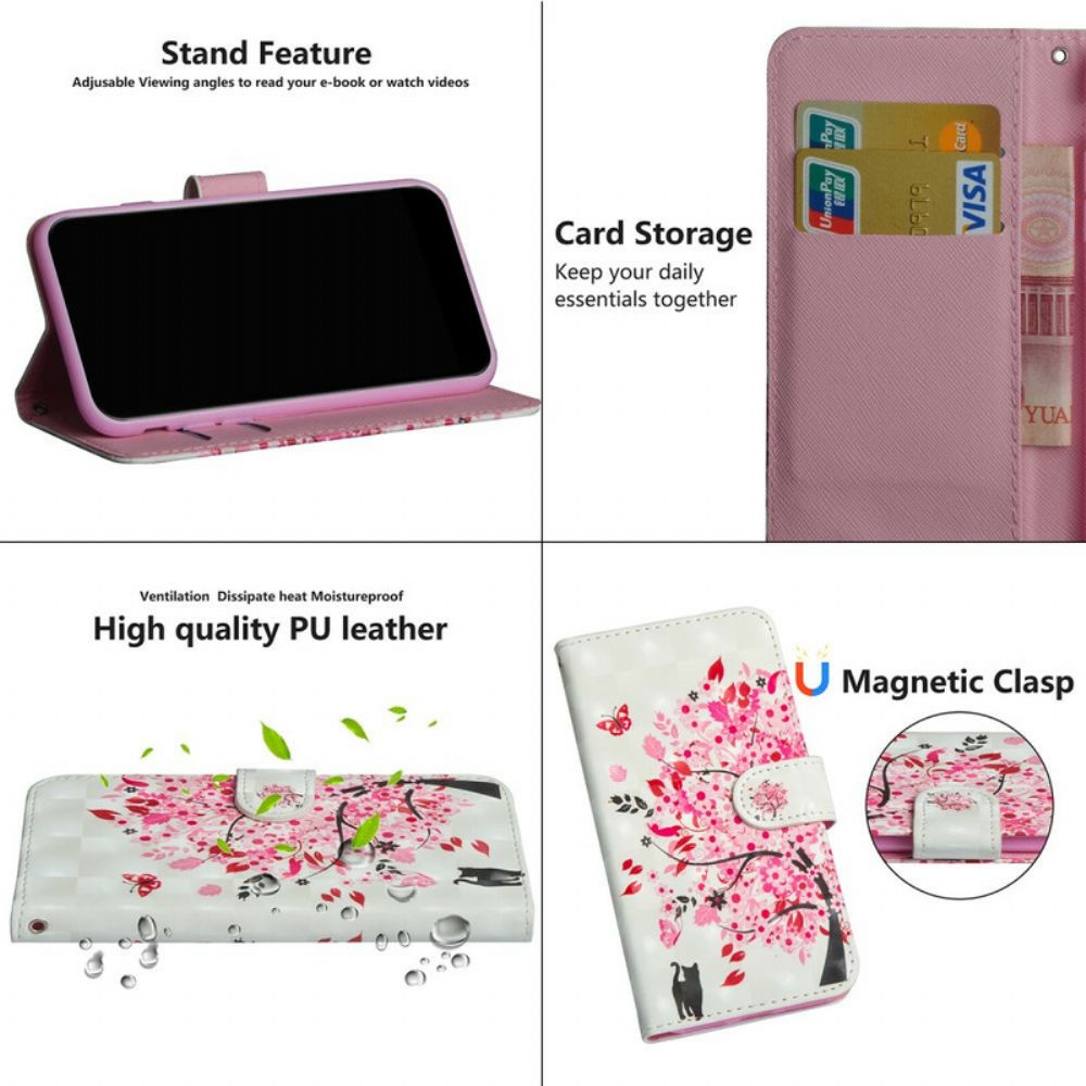 Lederhüllen Für Poco X3 / X3 Pro / X3 NFC Rosa Baum Und Schwarze Katze