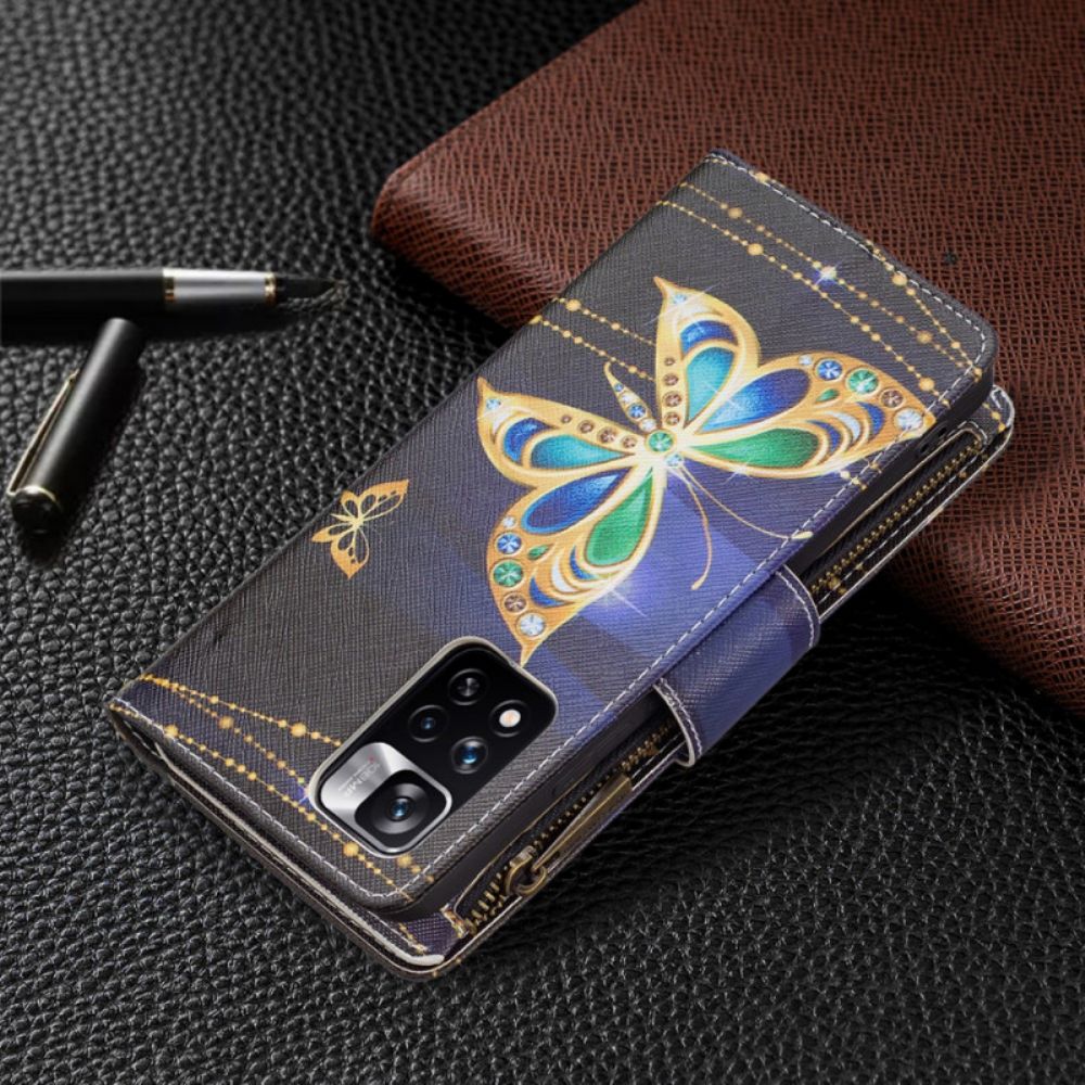 Flip Case Für Xiaomi Redmi Note 11 Pro Plus 5G Königliche Schmetterlingstasche Mit Reißverschluss