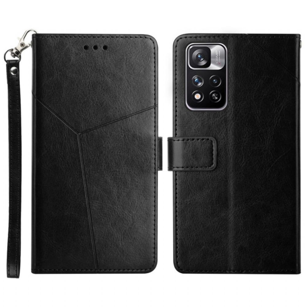 Flip Case Für Xiaomi Redmi Note 11 Pro Plus 5G Mit Kordel Geometrischer Riemchen-lederstil