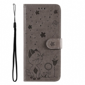 Flip Case Für Xiaomi Redmi Note 11 Pro Plus 5G Mit Kordel Katze Und Bienen Im Tragegurt