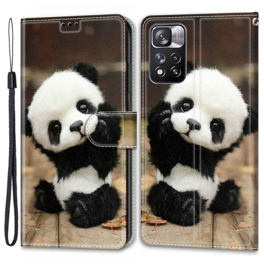 Flip Case Für Xiaomi Redmi Note 11 Pro Plus 5G Mit Kordel Kleiner Panda Mit Riemen