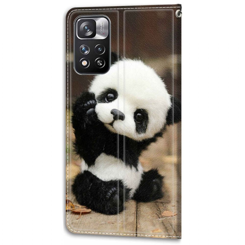 Flip Case Für Xiaomi Redmi Note 11 Pro Plus 5G Mit Kordel Kleiner Panda Mit Riemen