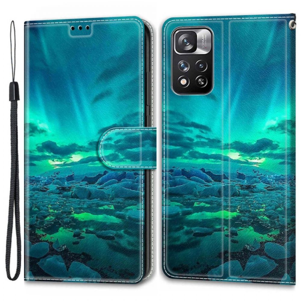 Flip Case Für Xiaomi Redmi Note 11 Pro Plus 5G Mit Kordel Riemenlandschaft