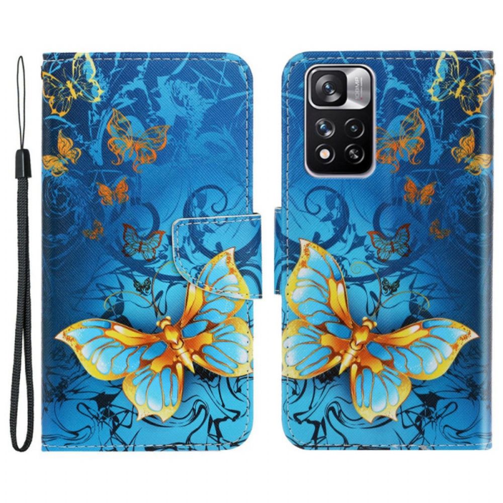 Flip Case Für Xiaomi Redmi Note 11 Pro Plus 5G Mit Kordel Schmetterlingsbandvariationen