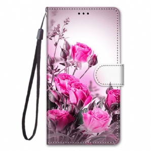 Flip Case Für Xiaomi Redmi Note 11 Pro Plus 5G Mit Kordel Stringblumen