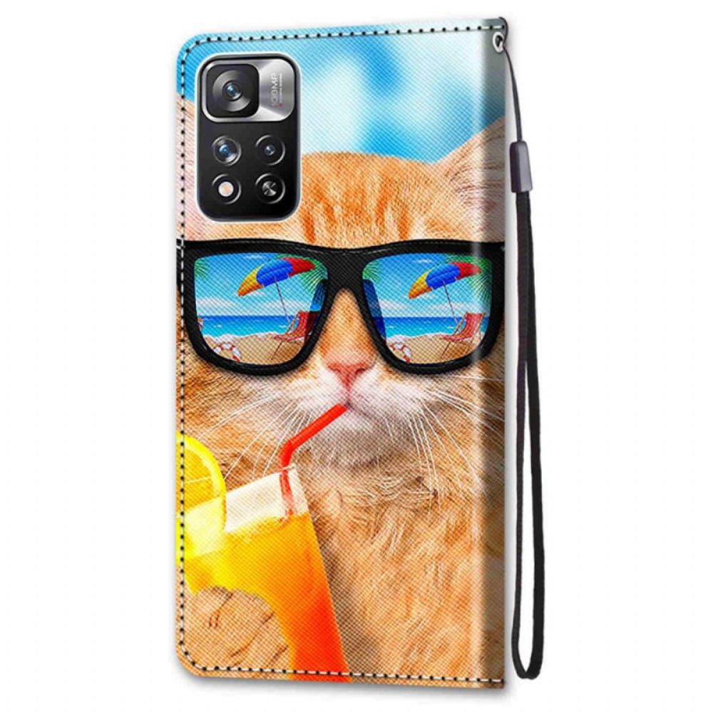 Flip Case Für Xiaomi Redmi Note 11 Pro Plus 5G Mit Kordel Tanga Star Cat