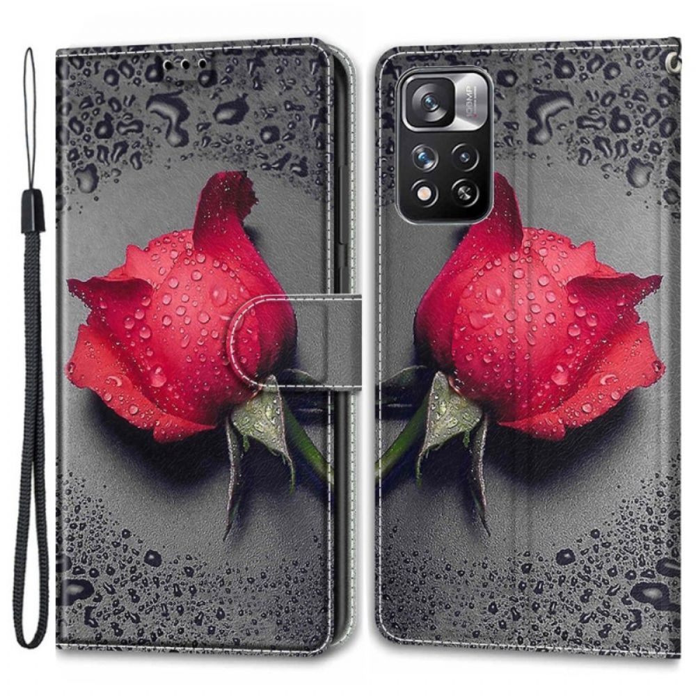 Flip Case Für Xiaomi Redmi Note 11 Pro Plus 5G Rosen Mit Riemen