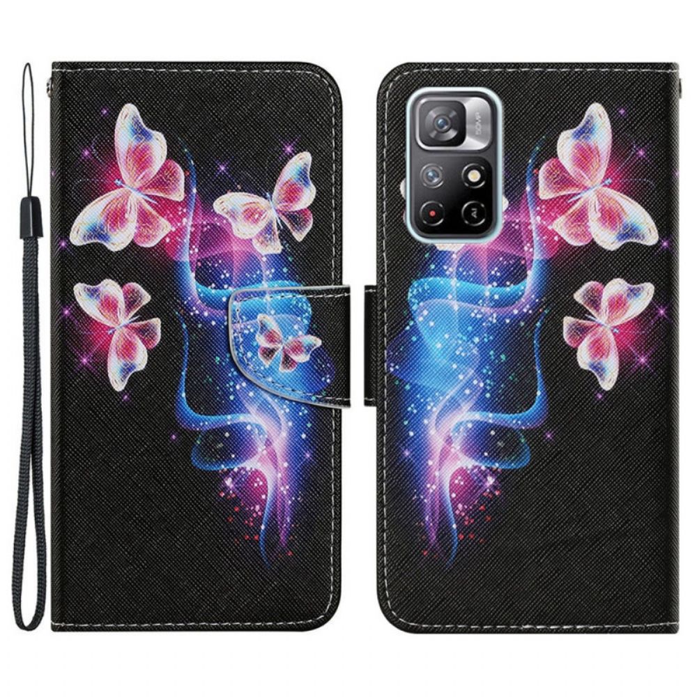 Flip Case Für Xiaomi Redmi Note 11 Pro Plus 5G Schmetterlinge Und Lanyard