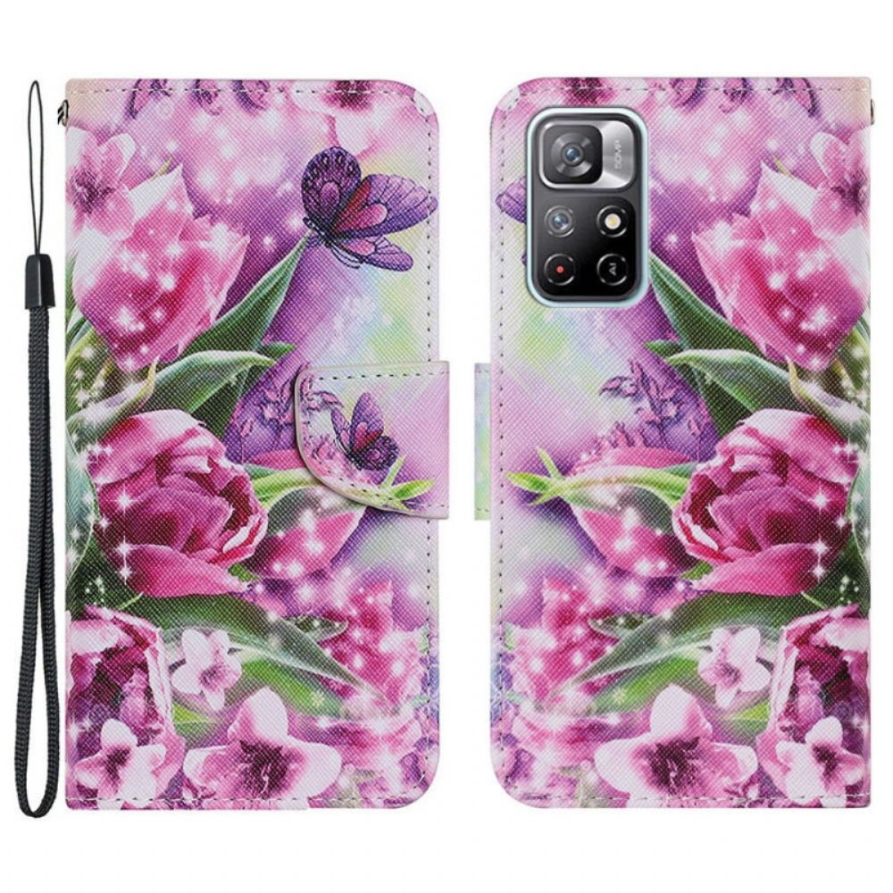 Flip Case Für Xiaomi Redmi Note 11 Pro Plus 5G Schmetterlinge Und Tulpen