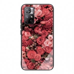 Handyhülle Für Xiaomi Redmi Note 11 Pro Plus 5G Rosa Blumen Aus Gehärtetem Glas