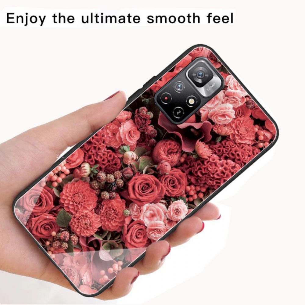 Handyhülle Für Xiaomi Redmi Note 11 Pro Plus 5G Rosa Blumen Aus Gehärtetem Glas