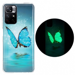 Hülle Für Xiaomi Redmi Note 11 Pro Plus 5G Fluoreszierender Blauer Schmetterling