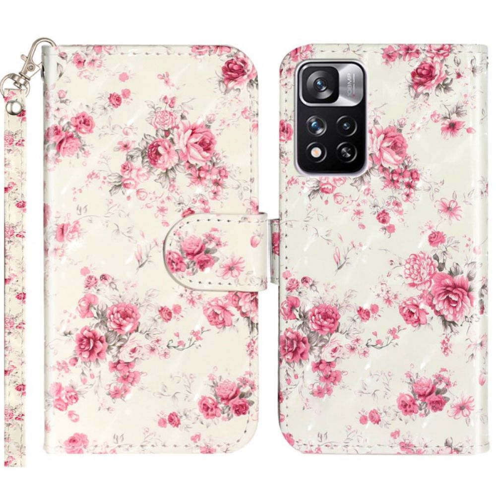 Lederhüllen Für Xiaomi Redmi Note 11 Pro Plus 5G Mit Kordel Liberty Strap Blumen