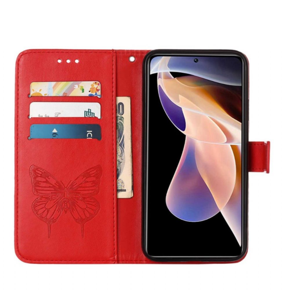 Lederhüllen Für Xiaomi Redmi Note 11 Pro Plus 5G Schmetterlingsdesign Mit Lanyard